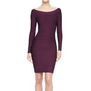 Herve Leger Plum Long Sleeve Dress